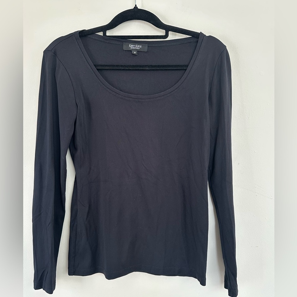 Karen Kane Essentials M Long sleeve Black, Scoop Neck ribbed top